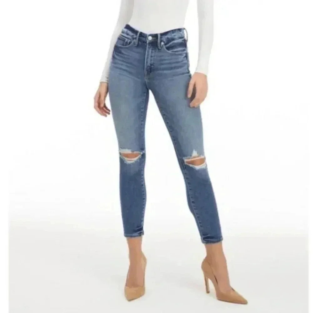 Good American Good Legs Stovepipe Distressed Jeans